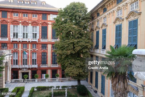 Genoa. The historical palace Palazzo Rosso and the galleries of Palazzo Bianco, buildings registered as UNESCO World Heritage Sites.