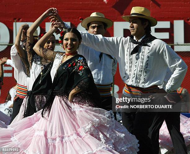 Dancers perform a typical Paraguayan dance before the FIFA World Cup South Africa 2010 qualifier football match between Paraguay and Brazil on June...