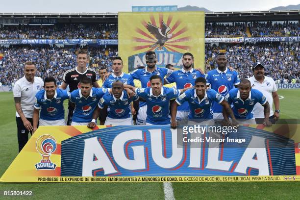 Players of Millonarios pose for a team photo prior to the match between Millonarios and Independiente Santa Fe as part of Liga Aguila II 2017 at...