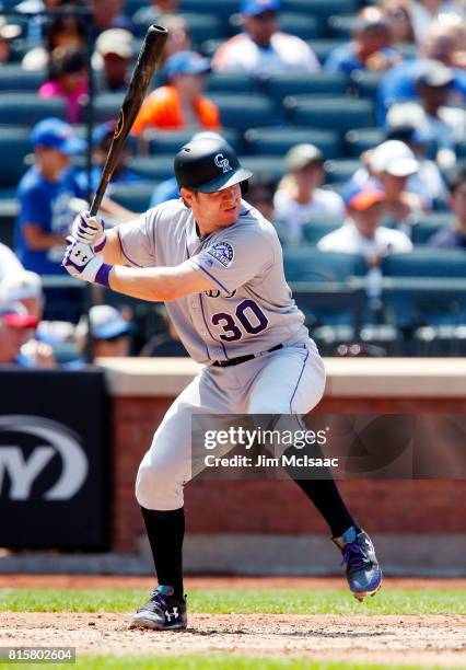 Ryan Hanigan of the Colorado Rockies in action against the New York Mets on July 16, 2017 at Citi Field in the Flushing neighborhood of the Queens...