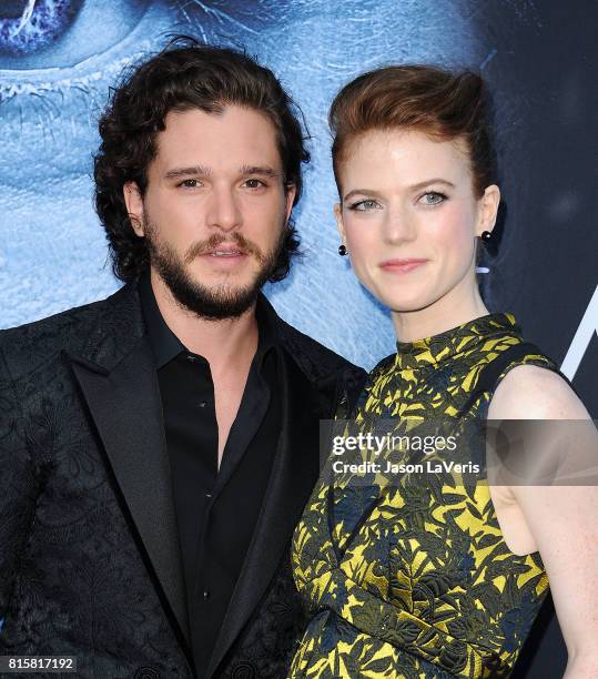 Actor Kit Harington and actress Rose Leslie attend the season 7 premiere of "Game Of Thrones" at Walt Disney Concert Hall on July 12, 2017 in Los...