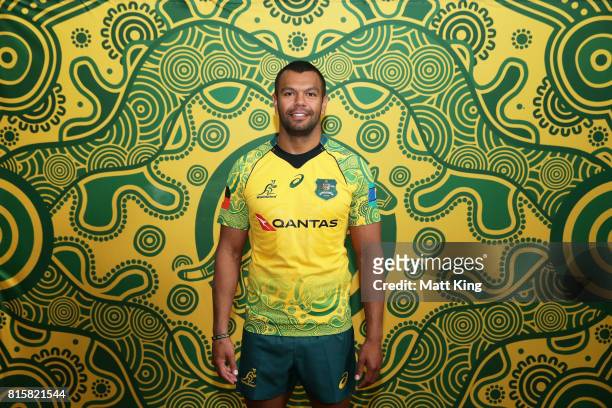 Kurtley Beale poses during the Wallabies Indigenous Jersey Launch at the National Centre of Indigenous Excellence on July 17, 2017 in Sydney,...