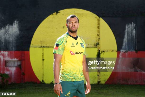 Kurtley Beale poses during the Wallabies Indigenous Jersey Launch at the National Centre of Indigenous Excellence on July 17, 2017 in Sydney,...