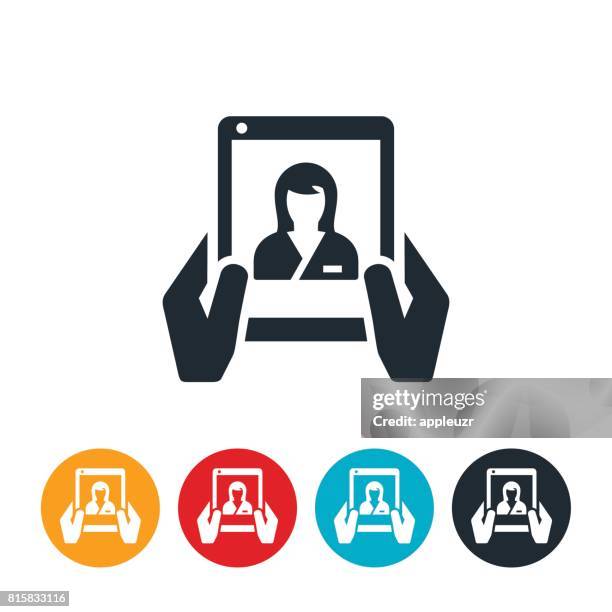 online healthcare icon - doctor using tablet stock illustrations