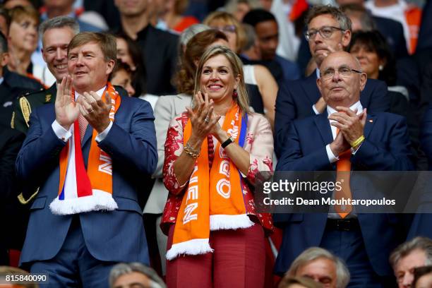 King Willem-Alexander of the Netherlands, Queen Maxima of the Netherlands and President of the Royal Dutch Football Association Michael van Praag...