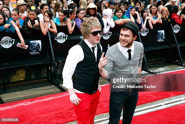 Hello Operator arrive on the red carpet for the 2008 Muchmusic Video Awards held at Much world HQ at the City TV building on June 15, 2008 in...