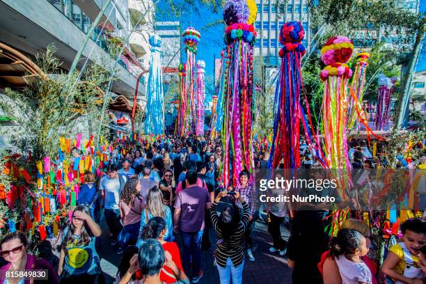 People take part at Tanabata Festival on 16 July 2017 in Sao Paulo, Brazil. The Tanabata Matsuri or Star Festival is a festival that usually takes...
