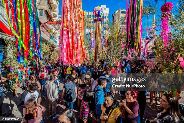 People take part at Tanabata Festival on 16 July 2017 in Sao Paulo, Brazil. The Tanabata Matsuri or Star Festival is a festival that usually takes...