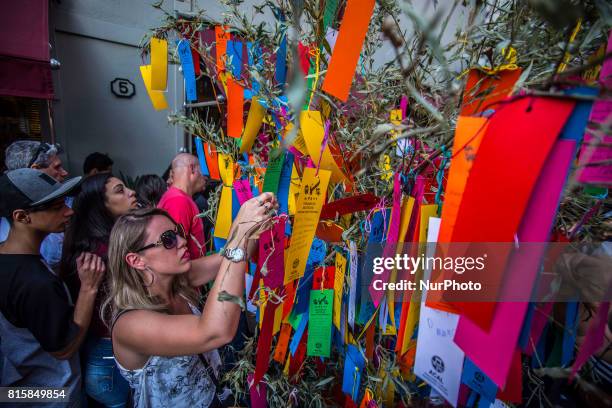 People take part at Tanabata Festival on 16 July 2017 in Sao Paulo, Brazil. The Tanabata Matsuri or Star Festival is a festival that usually takes...