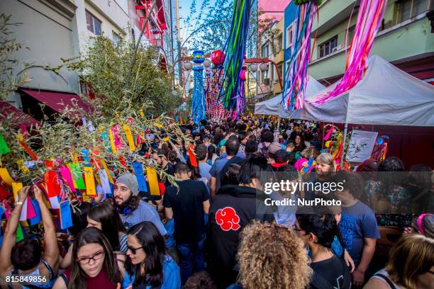 People take part at Tanabata Festival on 16 July 2017 in Sao Paulo, Brazil. The Tanabata Matsuri or Star Festival is a festival that usually takes...