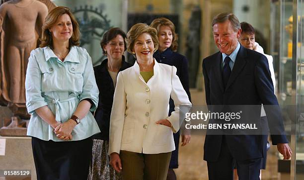 First Lady Laura Bush is pictured with wife of British Prime Minister Gordon Brown, Sarah Brown during a visit to the British Museum in London, on...