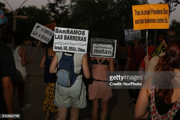 Protesters take part at the 'Caravana opening borders' in Seville, Spain, on 15 July 2017. The caravan manifestation opening borders, is a...