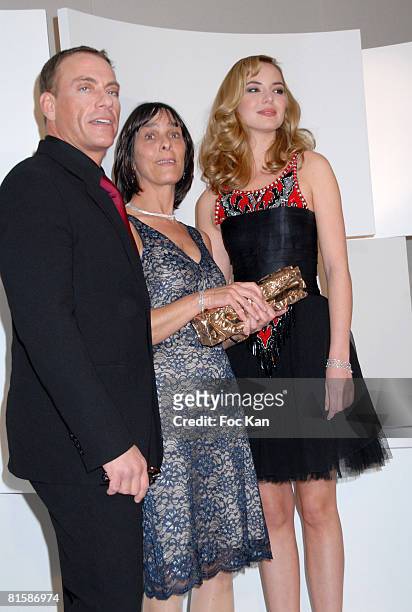 Jean Claude Van Damme, Juliette Welfling and Louise Bourgoin pose at the Cesar Film Awards 2008 Press Room Theatre du Chatelet on February 22, 2008...