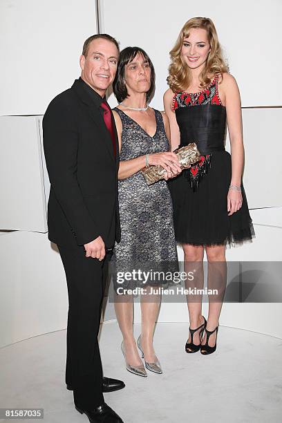 Jean-Claude Van Damme, Juliette Welfling and Louise Bourgoin pose in the award room at the Cesar Film Awards 2008 held at the Chatelet Theater on...