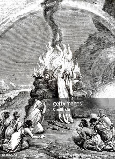 noah sacrificing on the mountain, christian symbol - 1891 stock illustrations