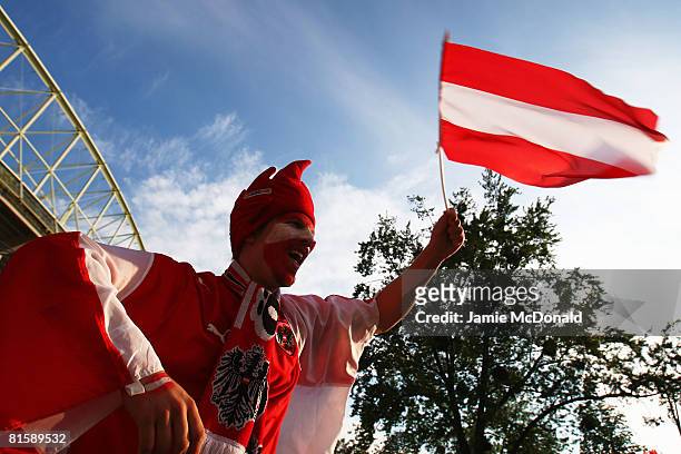 Austria fan shows their support prior to the UEFA EURO 2008 Group B match between Austria and Germany at Ernst Happel Stadion on June 16, 2008 in...