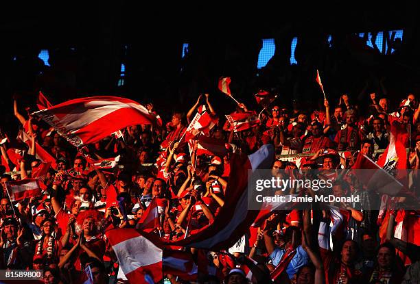 Austria fans show their support prior to the UEFA EURO 2008 Group B match between Austria and Germany at Ernst Happel Stadion on June 16, 2008 in...