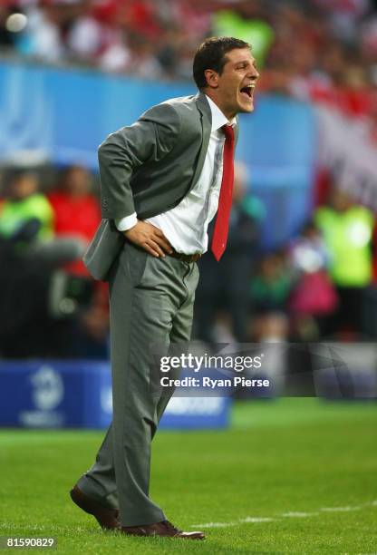 Croatia's head coach Slaven Bilic shouts instructions during the UEFA EURO 2008 Group B match between Poland and Croatia at Worthersee Stadion on...