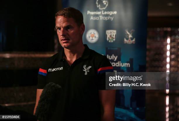 New Crystal Palace manager Frank de Boer speaks to media on arrival in Hong Kong on July 17, 2017 ahead of the Premier League Asia Trophy, which...