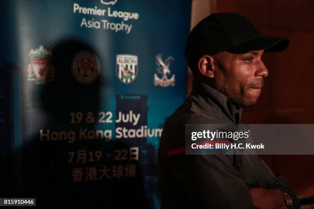 Crystal Palace player Jason Puncheon speaks to media on arrival in Hong Kong on July 17, 2017 ahead of the Premier League Asia Trophy, which takes...