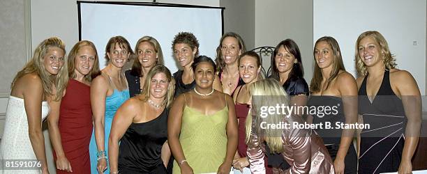 Olympic Women's Water Polo team photo from Rear Left to Right: Amber Stachowski, Heather Petri, Ellen Estes, Thalia Munro, Ericka Lorenz, Heather...