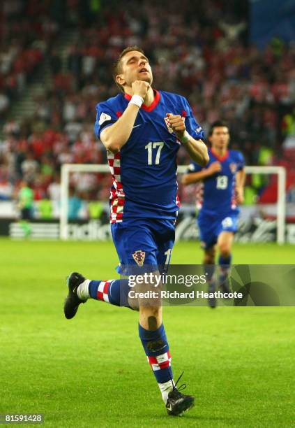 Ivan Klasnic of Croatia celebrates the opening goal against Poland during the UEFA EURO 2008 Group B match between Poland and Croatia at Worthersee...