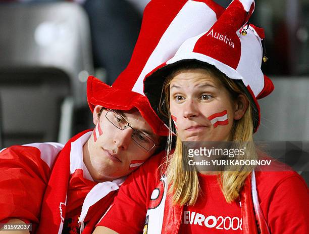 Austrian fans look dejected at the end of the Euro 2008 Championships Group B football match Austria vs. Germany on June 16, 2008 at Ernst Happel...