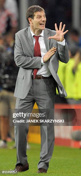 Coach of the Croatian national football team Slaven Bilic reacts during the Euro 2008 Championships Group B football match Poland vs. Croatia on June...
