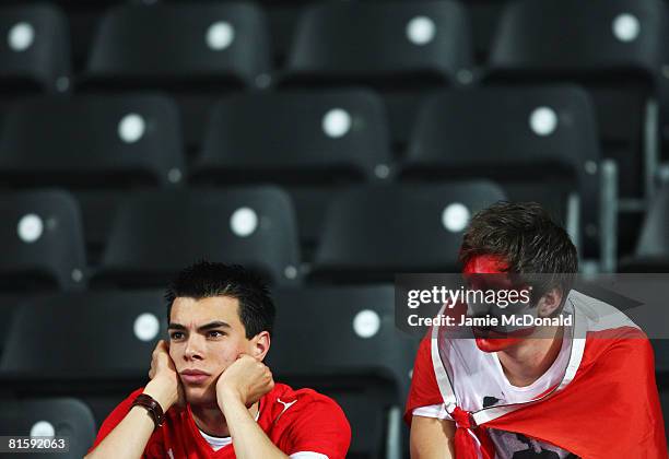 Austria fans look dejected after their team lost in the UEFA EURO 2008 Group B match between Austria and Germany at Ernst Happel Stadion on June 16,...