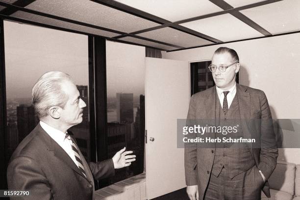 Baseball: Portrait of MLB commissioner Bowie Kuhn with MLB Players Association executive director Marvin Miller, New York, NY 2/2/1969