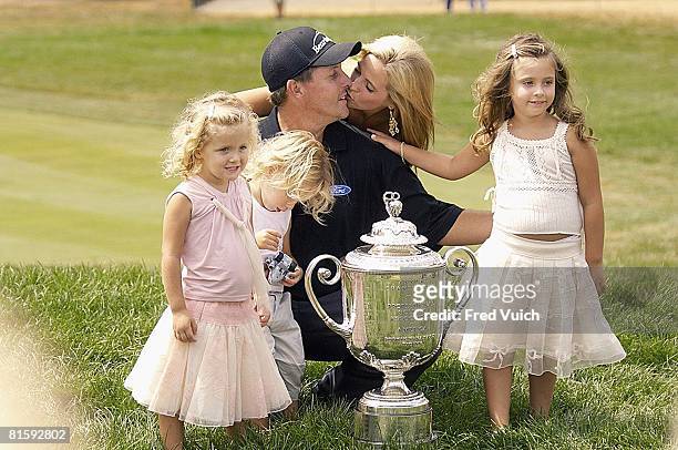 Golf: PGA Championship, Phil Mickelson victorious with trophy and family, wife, daughter Sophia , son Evan, and daughter Amanda on Monday after...