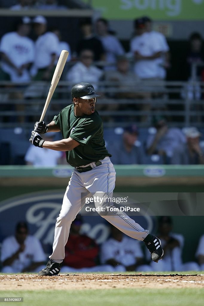 Tampa Bay Devil Rays Delmon Young in action, at bat vs Boston Red Sox ...