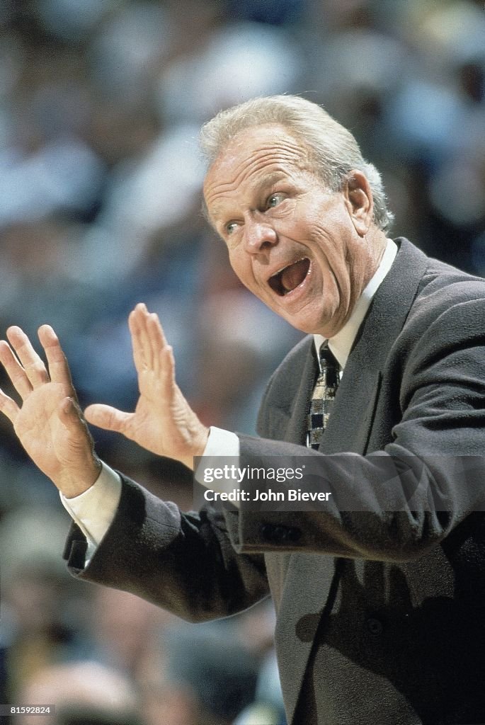 Closeup of Phoenix Suns coach Cotton Fitzsimmons during game vs... News