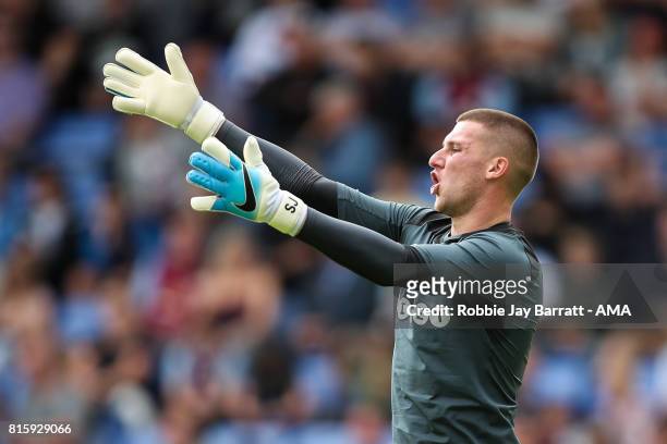 Sam Johnstone of Aston Villa during the pre-season friendly match between Shrewsbury Town and Aston Villa at Greenhous Meadow on July 15, 2017 in...