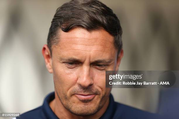 Paul Hurst, Manager / Head Coach of Shrewsbury Town during the pre-season friendly match between Shrewsbury Town and Aston Villa at Greenhous Meadow...