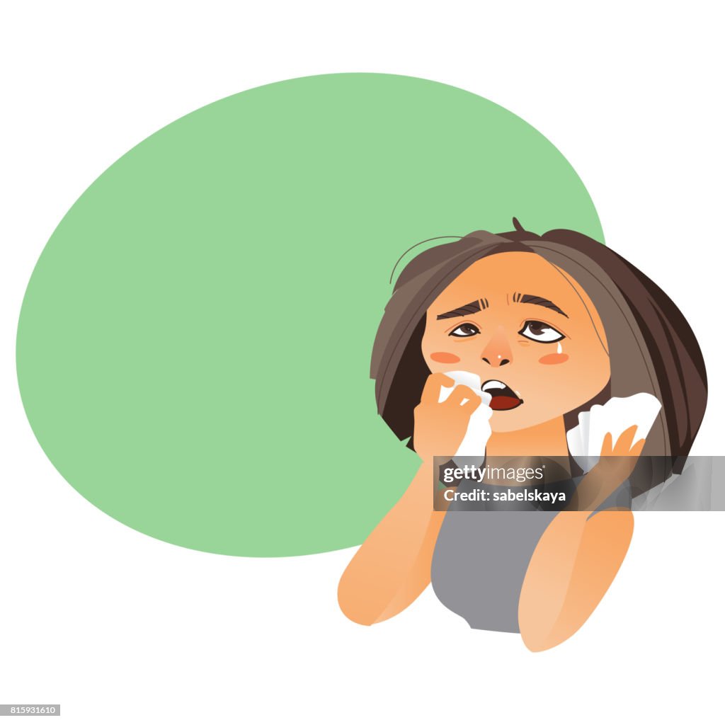 Mujer De Dibujos Animados Con Rinitis Con Gripe Alergia Ilustración de  stock - Getty Images
