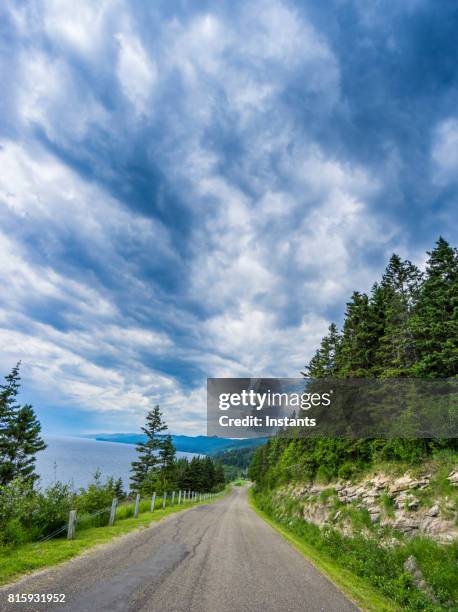 road in forillon, one of canada’s 42 national parks and park reserves, heading towards cap-bon-ami. - forillon national park stock pictures, royalty-free photos & images