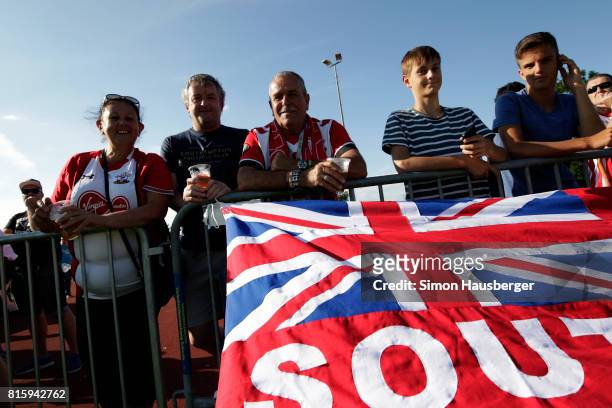 Fans from FC Southampton during the pre-season friendly match between FC Southampton and St. Gallen at Sportanlage Kellen on July 15, 2017 in...