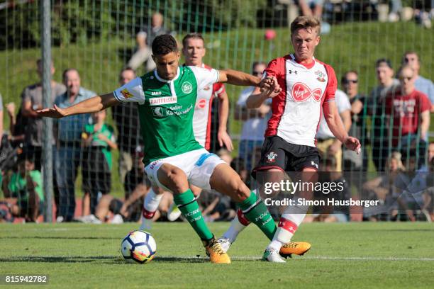 Armani Little from FC Southampton in action during the pre-season friendly match between FC Southampton and St. Gallen at Sportanlage Kellen on July...