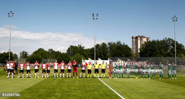 Southampton and St. Gallen line up before the pre-season friendly match between FC Southampton and St. Gallen at Sportanlage Kellen on July 15, 2017...