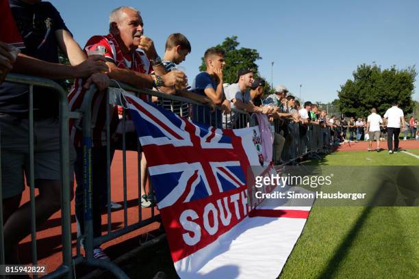 Fans from FC Southampton and spectators during the pre-season friendly match between FC Southampton and St. Gallen at Sportanlage Kellen on July 15,...