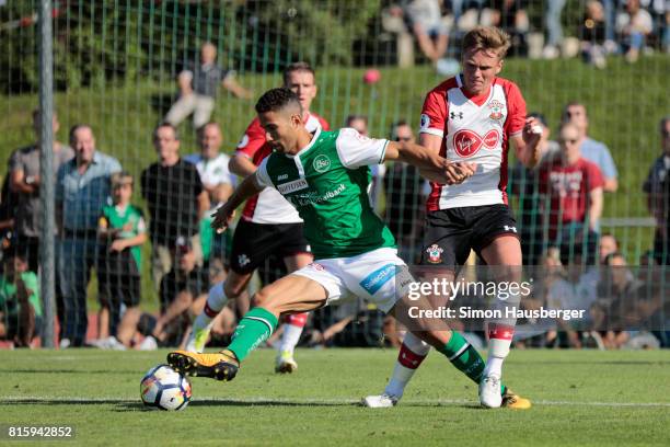 Armani Little from FC Southampton in action during the pre-season friendly match between FC Southampton and St. Gallen at Sportanlage Kellen on July...