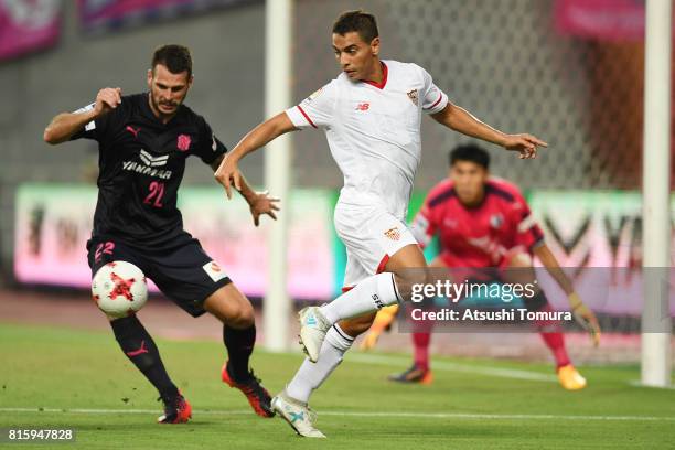 Wissam Ben Yedder of Sevilla FC passes the ball during the preseason friendly match between Cerezo Osaka and Sevilla FC at Yanmar Stadium Nagai on...