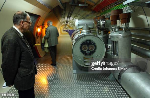 Model of the Large Hadron Collider tunnel is seen in the CERN visitors' center June 16, 2008 in Geneva-Meyrin, Switzerland. CERN is building the...