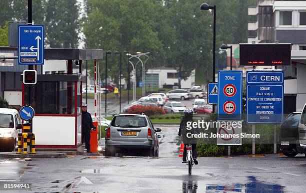 The main entrance to the CERN research center, is shown June 16, 2008 in Geneva-Meyrin, Switzerland. CERN is building the Large Hadron Collider , the...