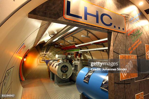 Model of the Large Hadron Collider tunnel is seen in the CERN visitors' center June 16, 2008 in Geneva-Meyrin, Switzerland. CERN is building the...