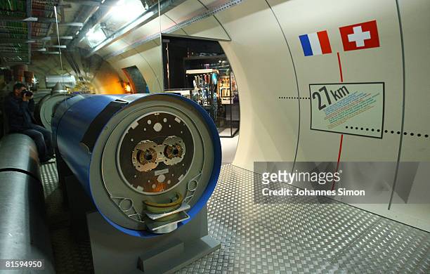 Model of the Large Hadron Collider tunnel is seen in the CERN visitors' center June 16, 2008 in Geneva-Meyrin, Switzerland. CERN is building the...