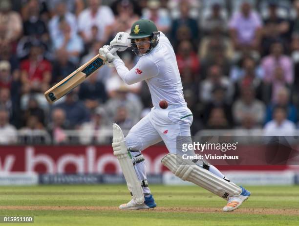 Quinton de Kock of South Africa batting during the first day of the second test between England and South Africa at Trent Bridge on July 14, 2017 in...