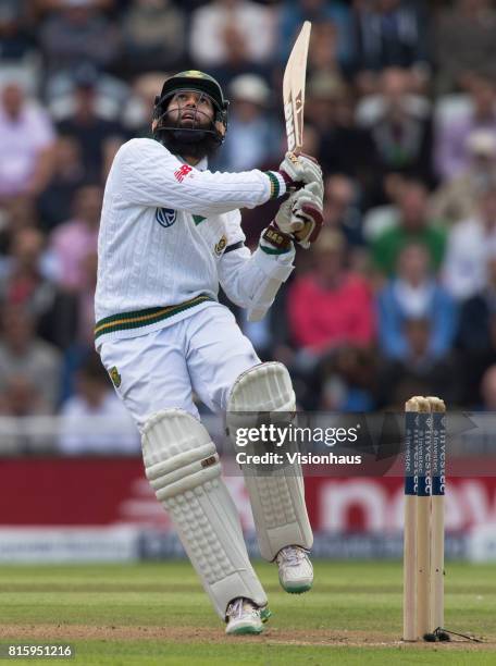 Hashim Amla of South Africa batting during the first day of the second test between England and South Africa at Trent Bridge on July 14, 2017 in...