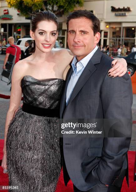 Actors Anne Hathaway and Steve Carell arrive at Warner Bros. World Premiere of "Get Smart" held at the Mann Village Theatre on June 16, 2008 in...